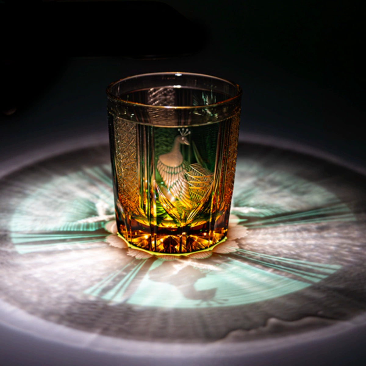 Master Collection Grade Edo Kiriko Amber Green Peacock - Sipzii