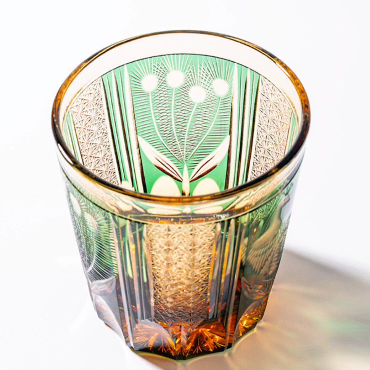 Master Collection Grade Edo Kiriko Amber Green Peacock - Sipzii