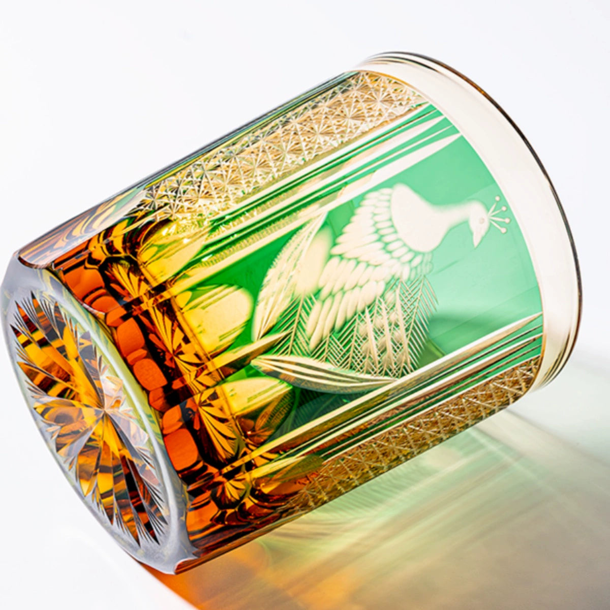 Master Collection Grade Edo Kiriko Amber Green Peacock - Sipzii