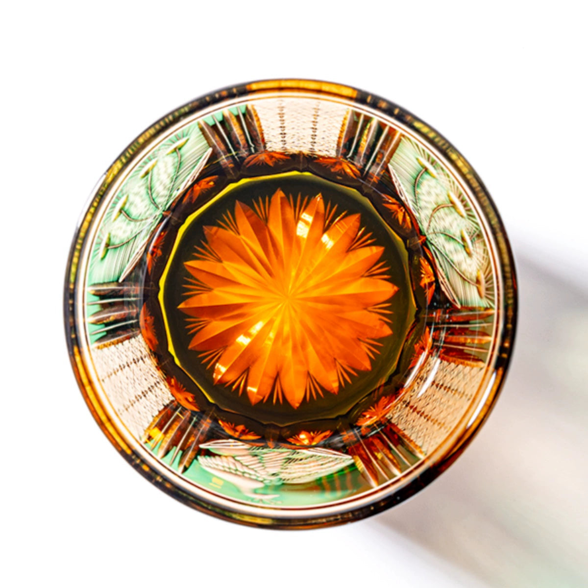 Master Collection Grade Edo Kiriko Amber Green Peacock - Sipzii