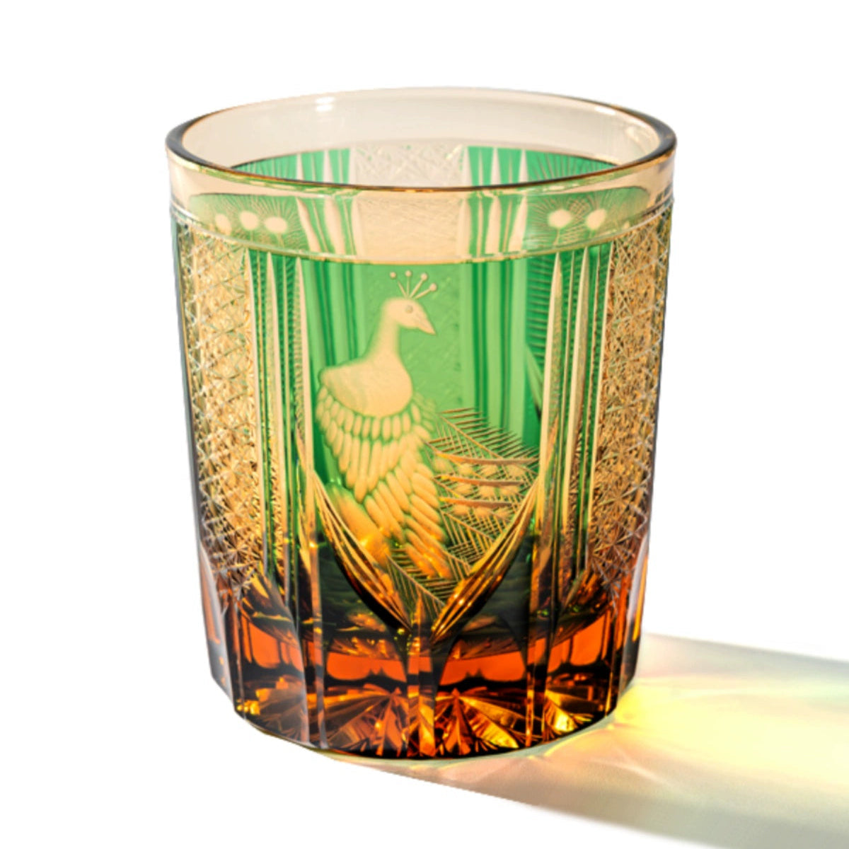 Master Collection Grade Edo Kiriko Amber Green Peacock - Sipzii