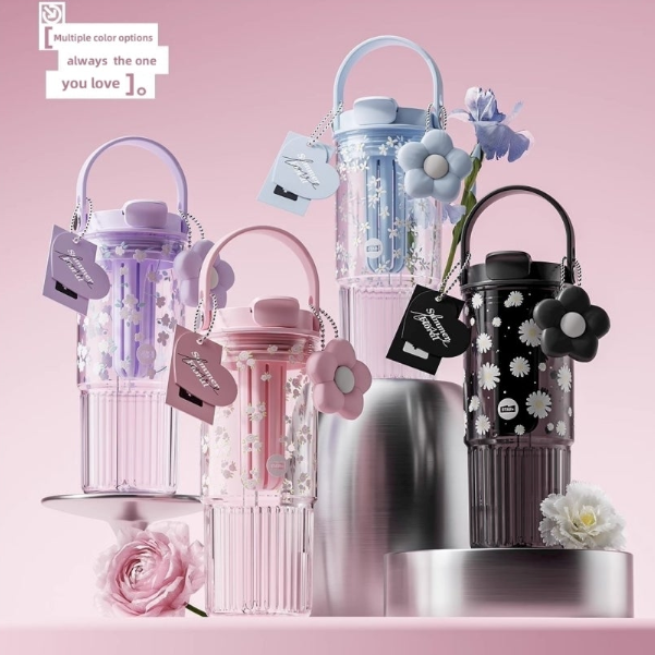 Crystal Flower Straw Cup